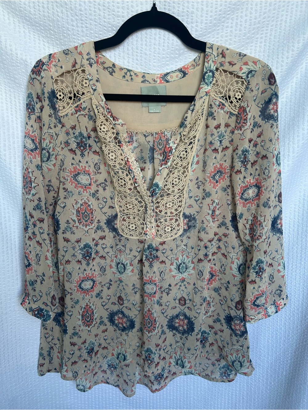 Maeve Anthropologie Boho Floral Crochet Lace Blouse Size 4